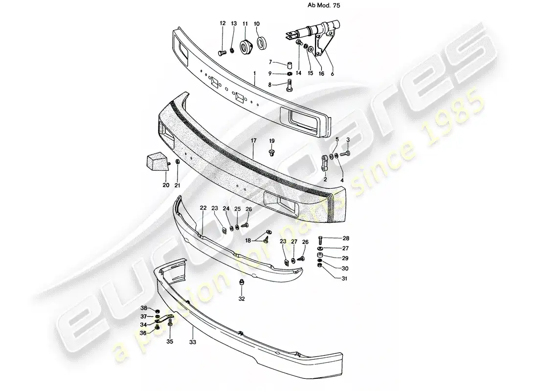 porsche 1972 (914) bumper - d - mj 1975>> parts diagram