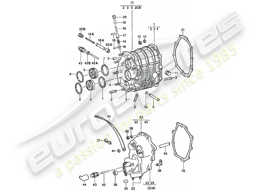 porsche 1980 (911) gear housing - transmission cover parts diagram
