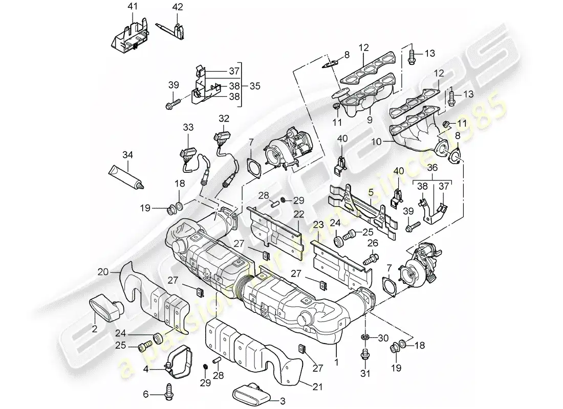 porsche 2009 997-2 turbo / gt2 exhaust system parts diagram