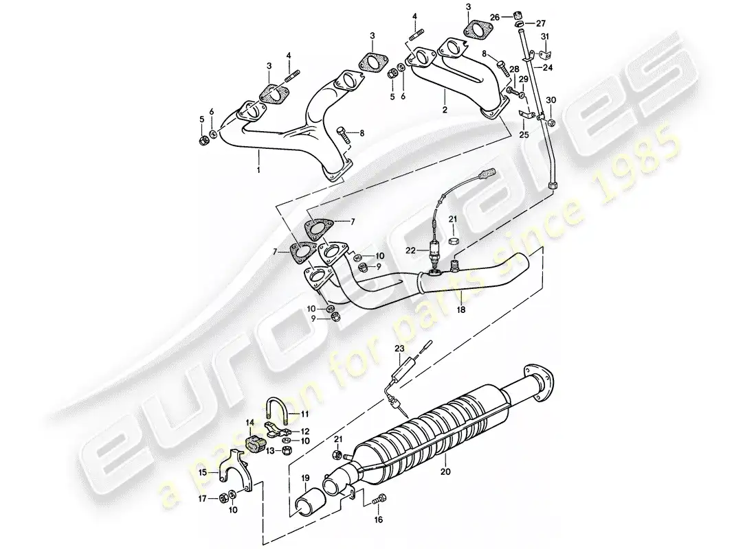 porsche 1984 (944) exhaust system - catalyst - (j) parts diagram