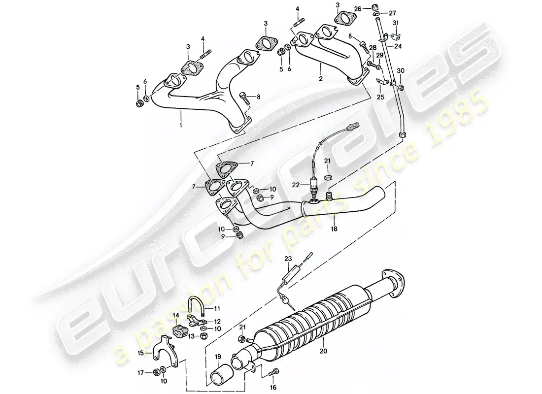 porsche 1986 (944) exhaust system - - catalyst parts diagram
