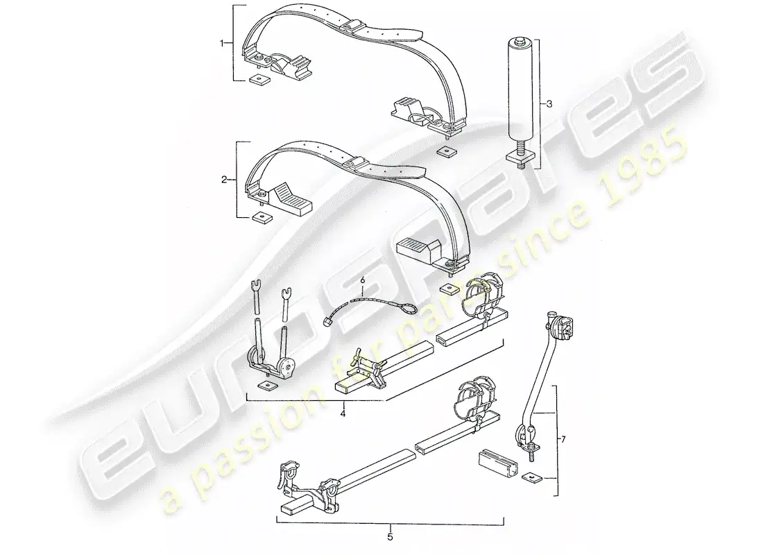 porsche 1990 (928) roof transport system parts diagram