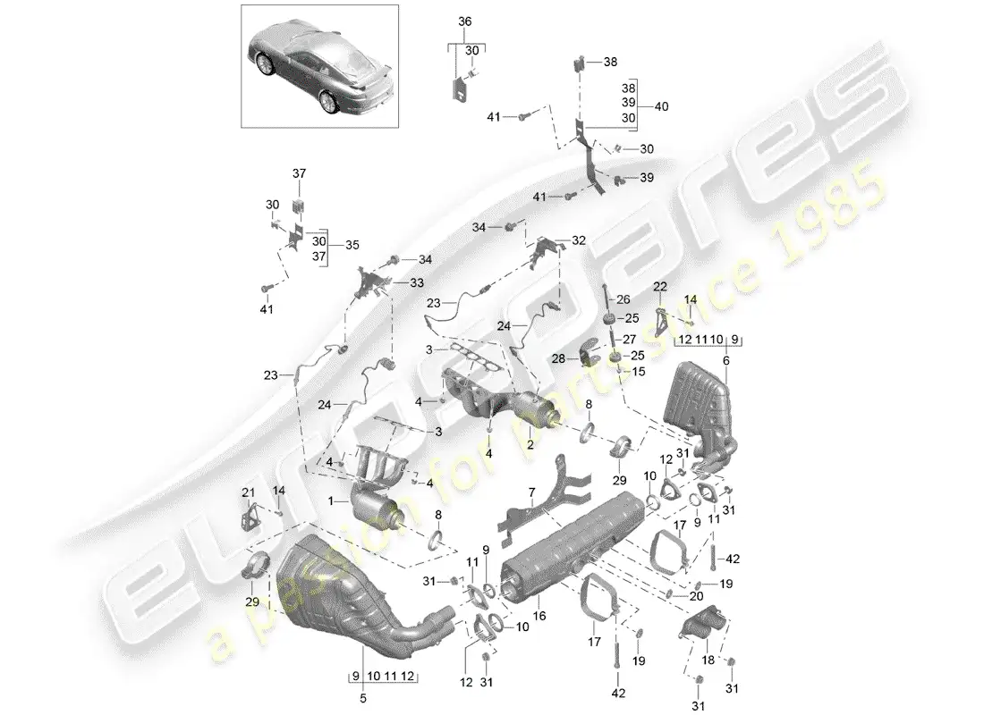 porsche 2016 (991-1 r/gt3/rs) exhaust system parts diagram