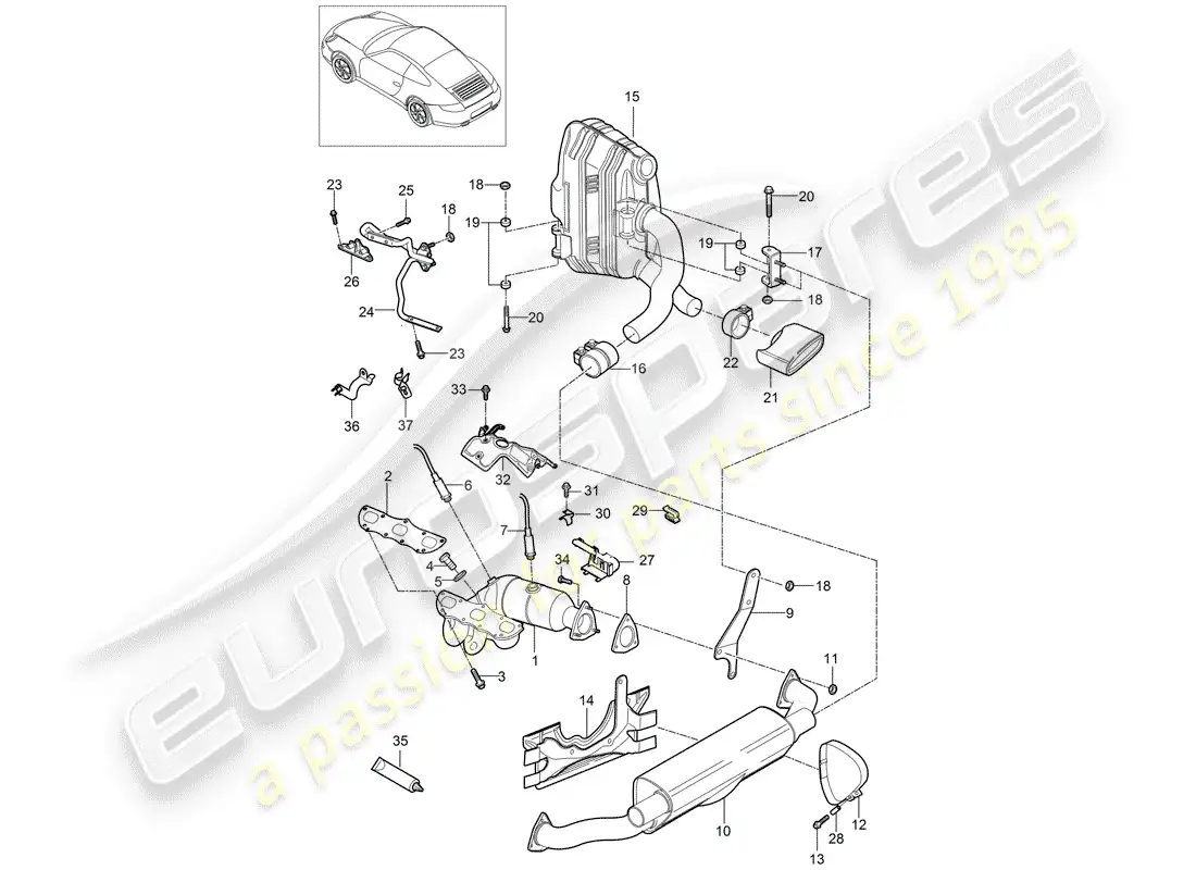 porsche 2010 (997-2) exhaust system parts diagram