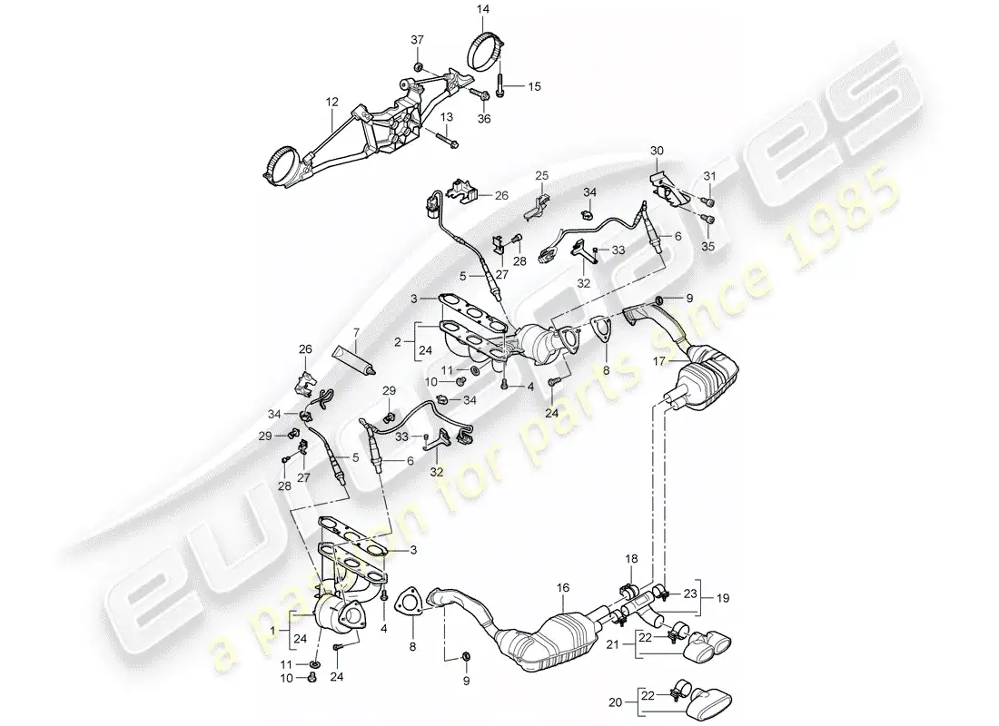 porsche 2007 (987 boxster) exhaust system parts diagram