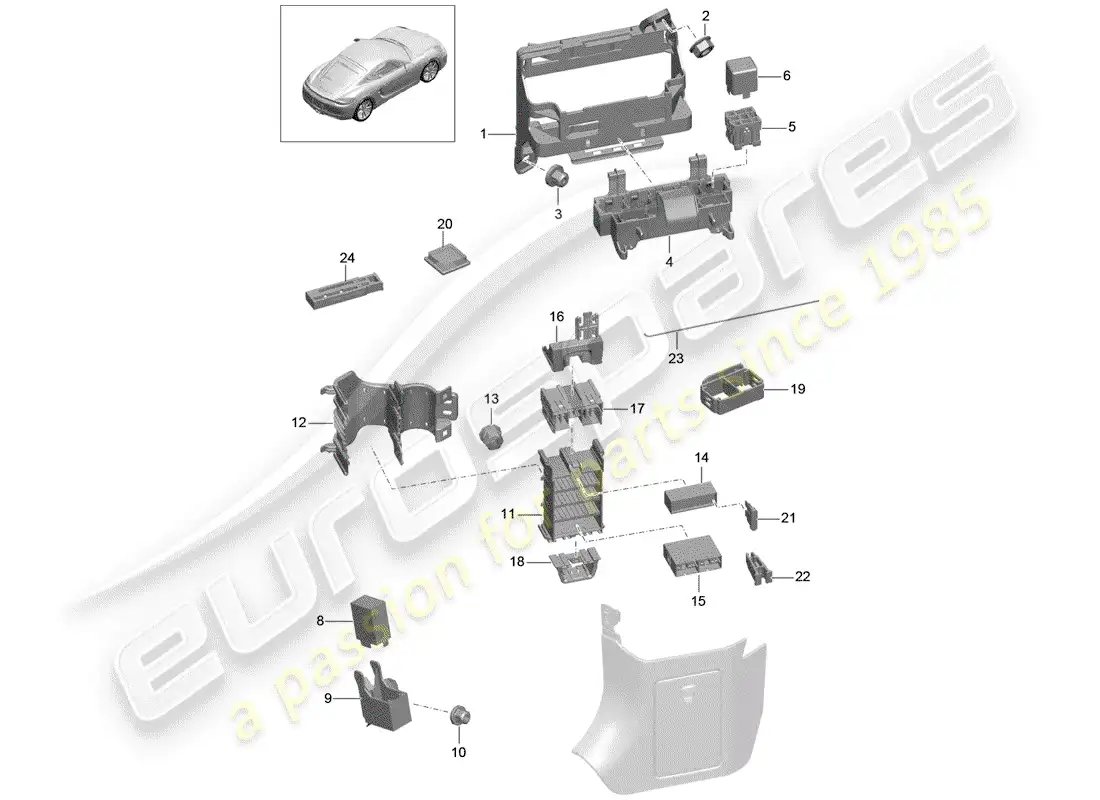 porsche 2015 (981 cayman) fuse box/relay plate parts diagram