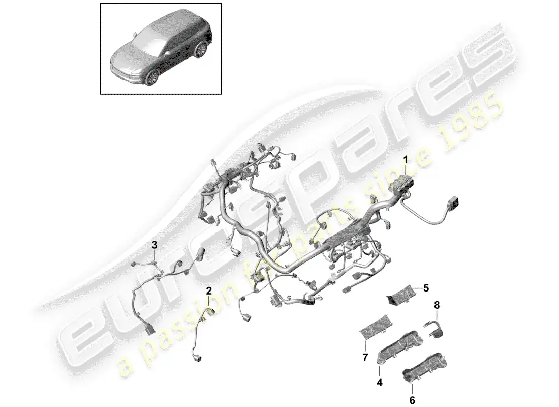 porsche 2020 (cayenne e3 9ya/9yb) wiring harnesses parts diagram