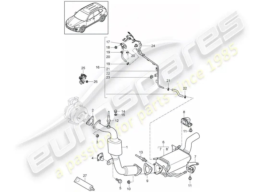 porsche 2016 (cayenne e2 92a) exhaust system parts diagram