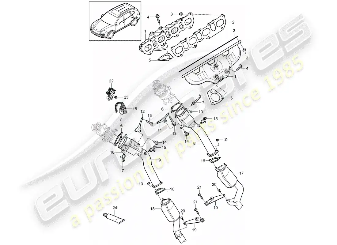 porsche 2011 (cayenne e2 92a) exhaust system parts diagram