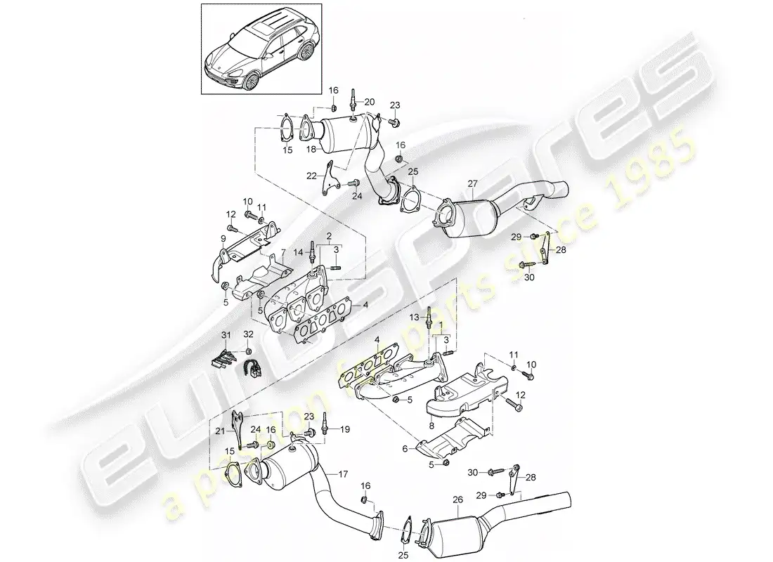 porsche 2011 (cayenne e2 92a) exhaust system parts diagram
