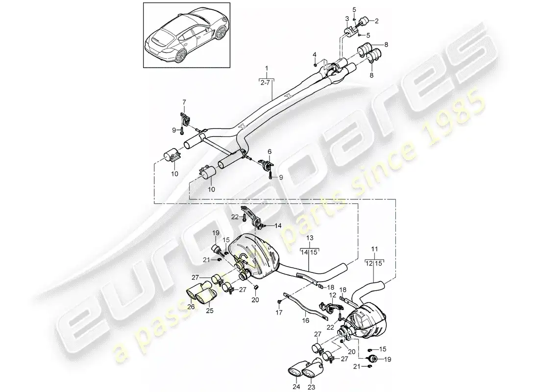 porsche 2016 (panamera 970) exhaust system parts diagram