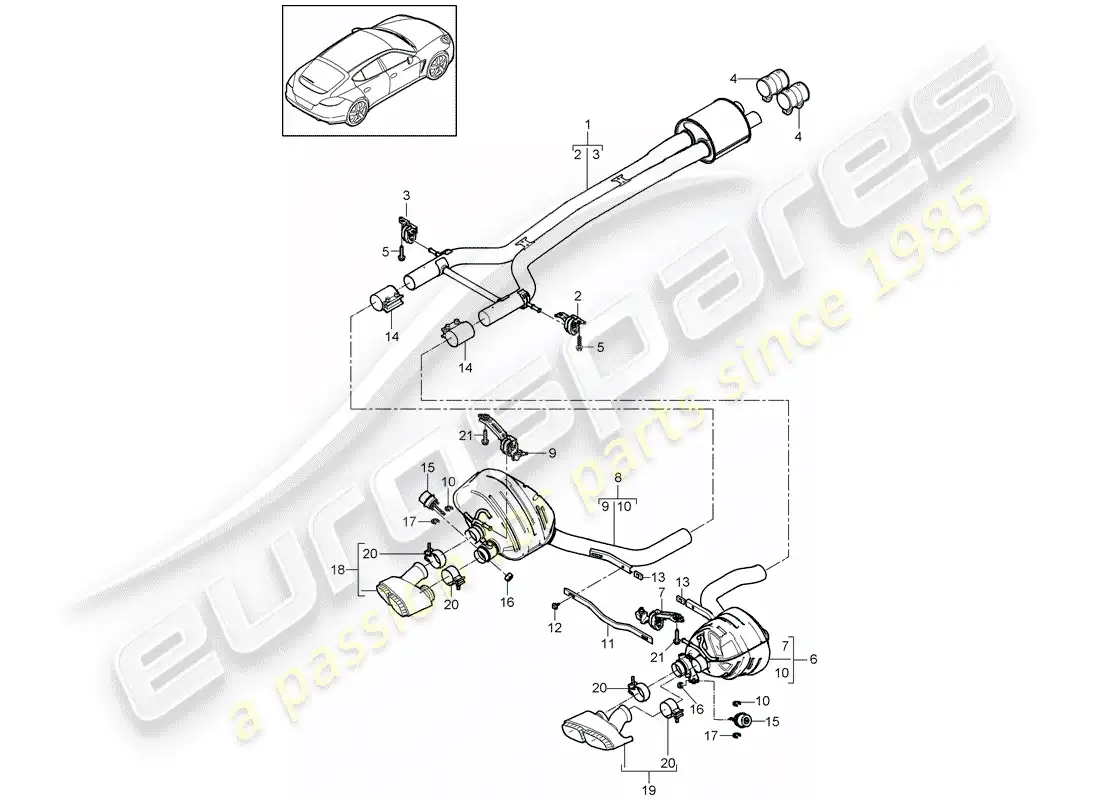 porsche 2016 (panamera 970) exhaust system parts diagram
