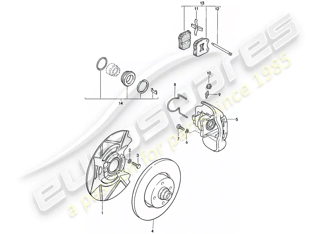 porsche 1976 (924) disc brakes - front axle parts diagram