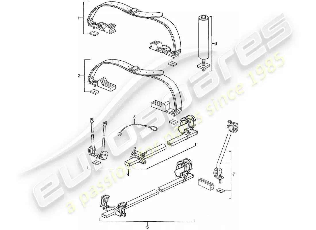 porsche 1986 (944) roof transport system parts diagram