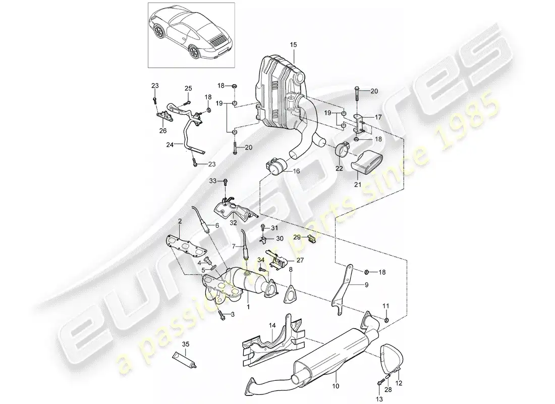 porsche 2012 (997-2) exhaust system parts diagram