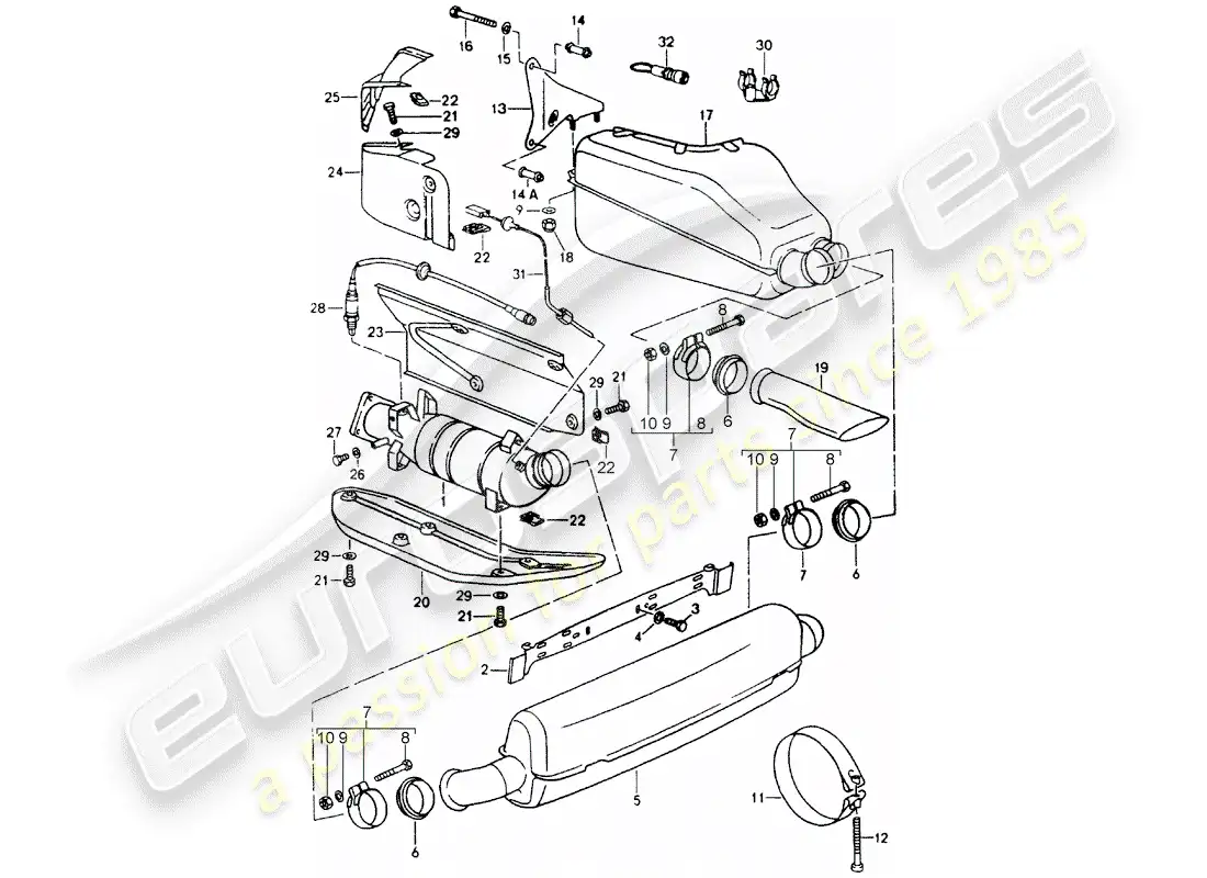 porsche 1994 (964) exhaust system - muffler - exhaust - catalyst parts diagram