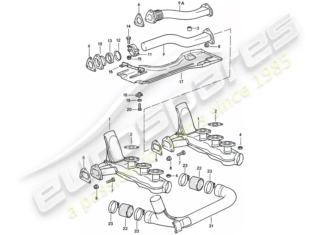 porsche 1985 (911) exhaust system - heater core parts diagram