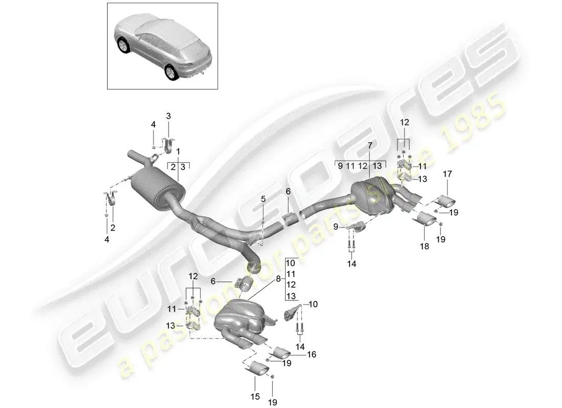 porsche 2016 (macan) exhaust system parts diagram