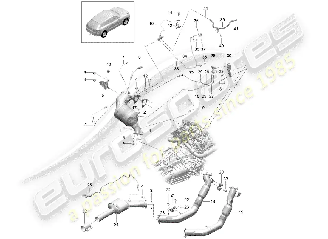 porsche 2018 (macan) exhaust system parts diagram