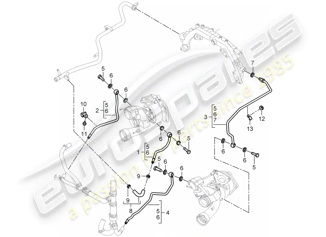 porsche 2008 (cayenne e1 9pa) exhaust gas turbocharger parts diagram