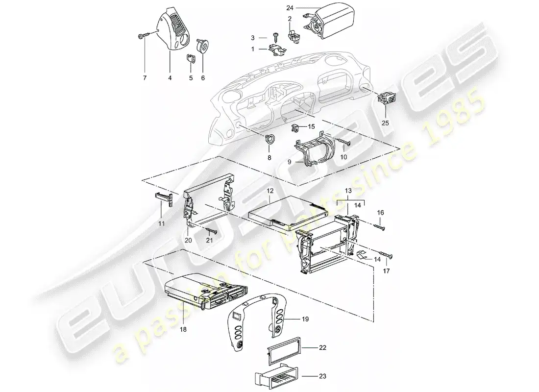 porsche 2003 (996 turbo / gt2) accessories - dash panel trim parts diagram