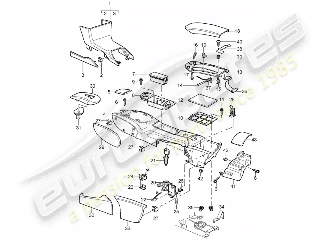 porsche 2003 (996 turbo / gt2) center console parts diagram