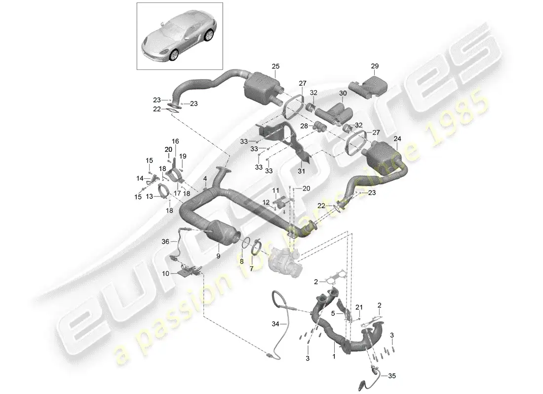 porsche 2019 (718 cayman) exhaust system parts diagram
