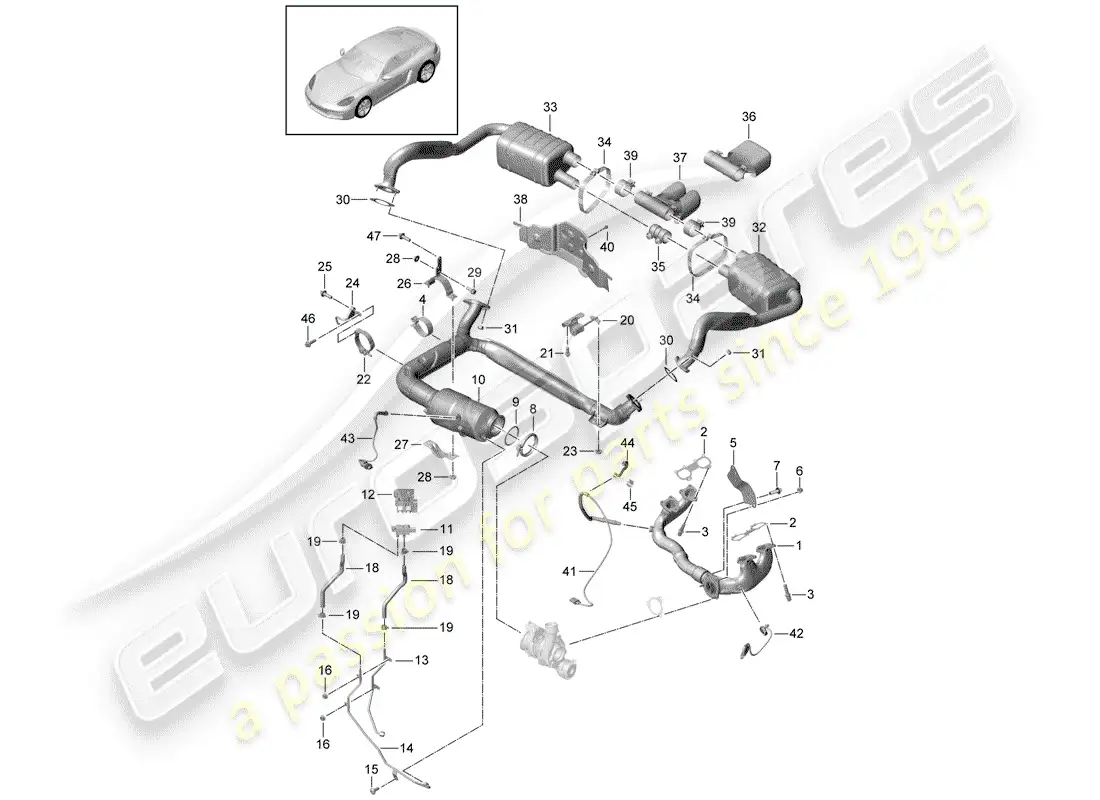 porsche 2019 (718 cayman) exhaust system parts diagram