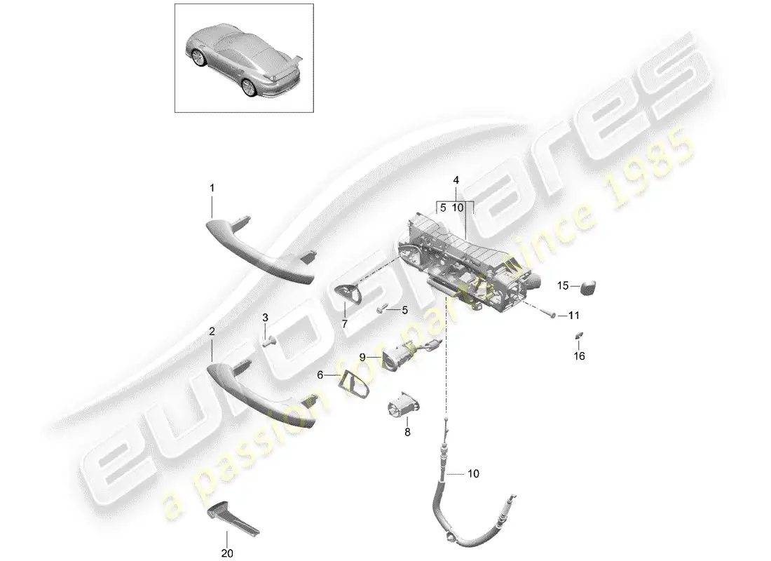 porsche 2017 (991-2 r/gt3/rs) door handle, outer parts diagram