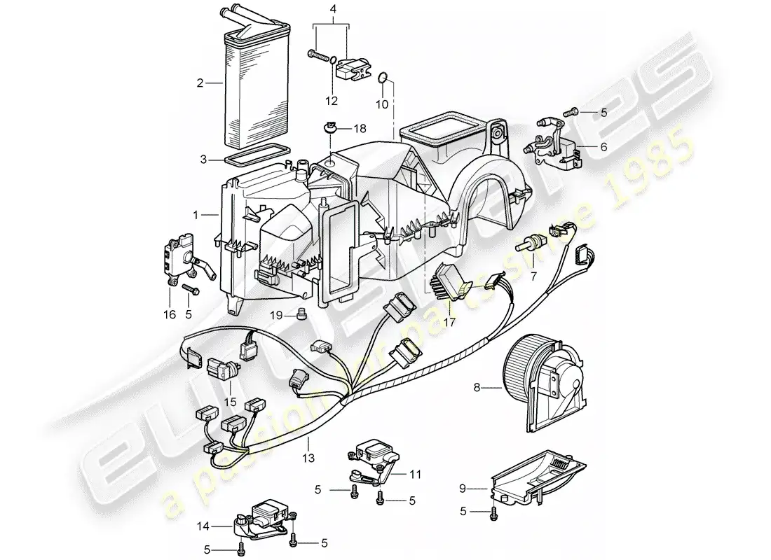 porsche 2005 (996 gt3) air conditioner - single parts parts diagram