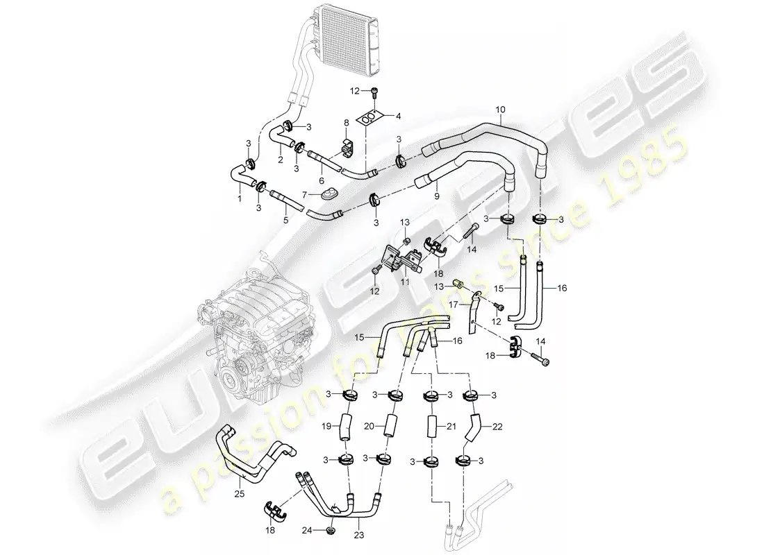 porsche 2005 (cayenne e1 9pa) air con./heating/aux. heater part diagram
