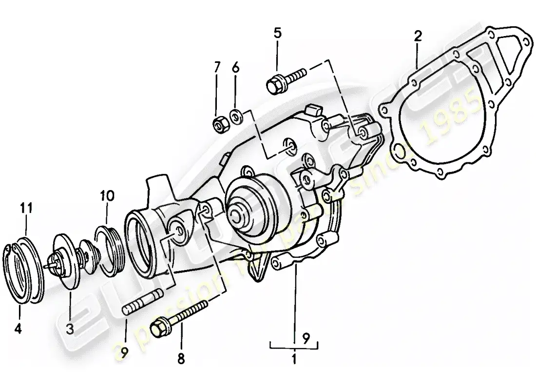 porsche 1986 (924s) water pump parts diagram