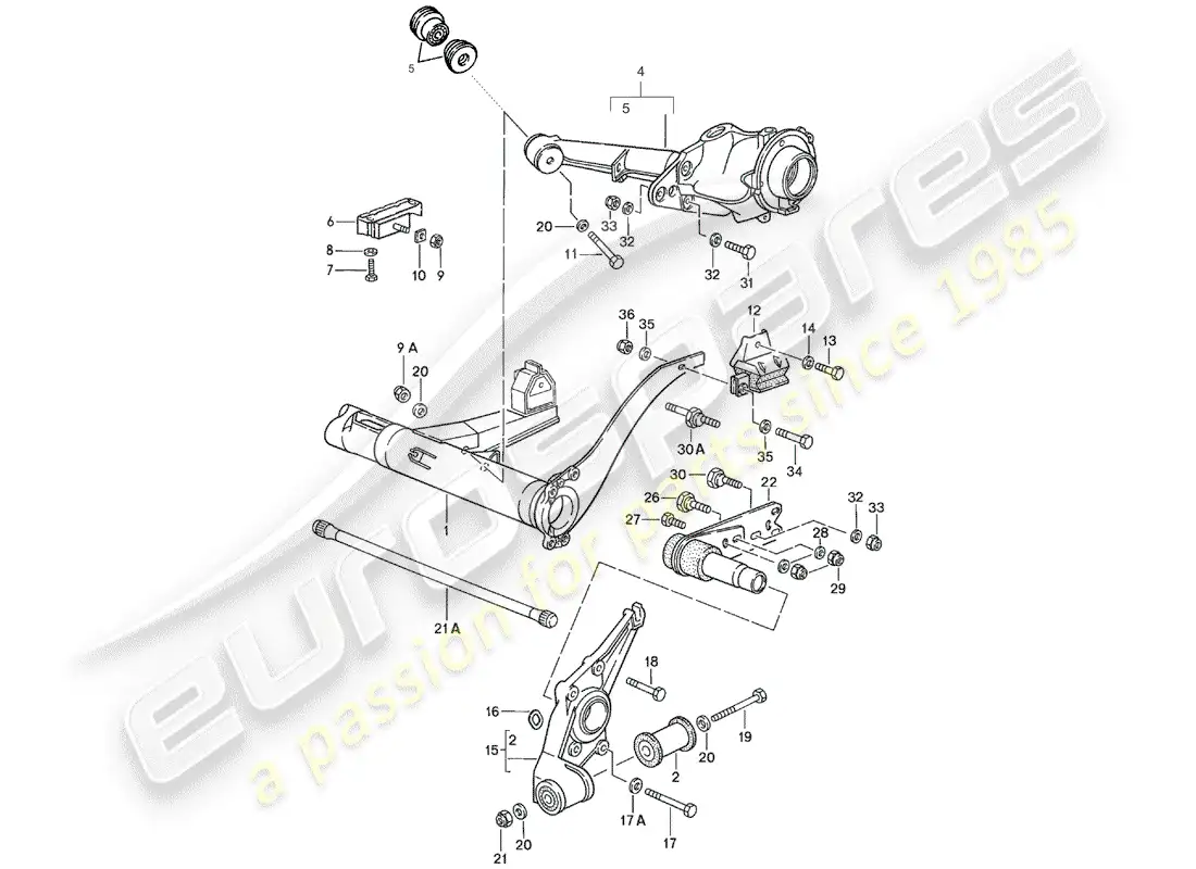 porsche 1986 (924s) rear axle carrier - rear axle steering parts diagram