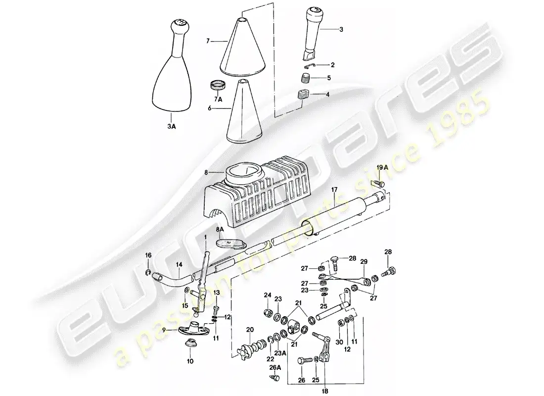 porsche 1984 (924) shift mechanism - manual gearbox parts diagram