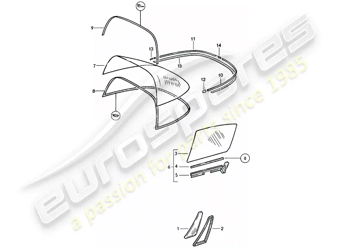 porsche 1981 (911) window glazing parts diagram