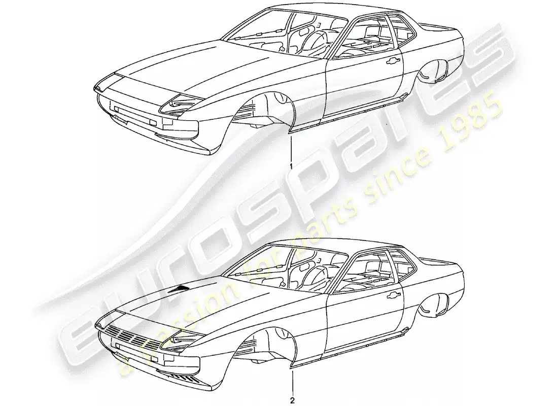 porsche 1984 (924) car body - primed - sealed - with: - underbody protection - bodyshells can only - only available from current - model year available parts diagram
