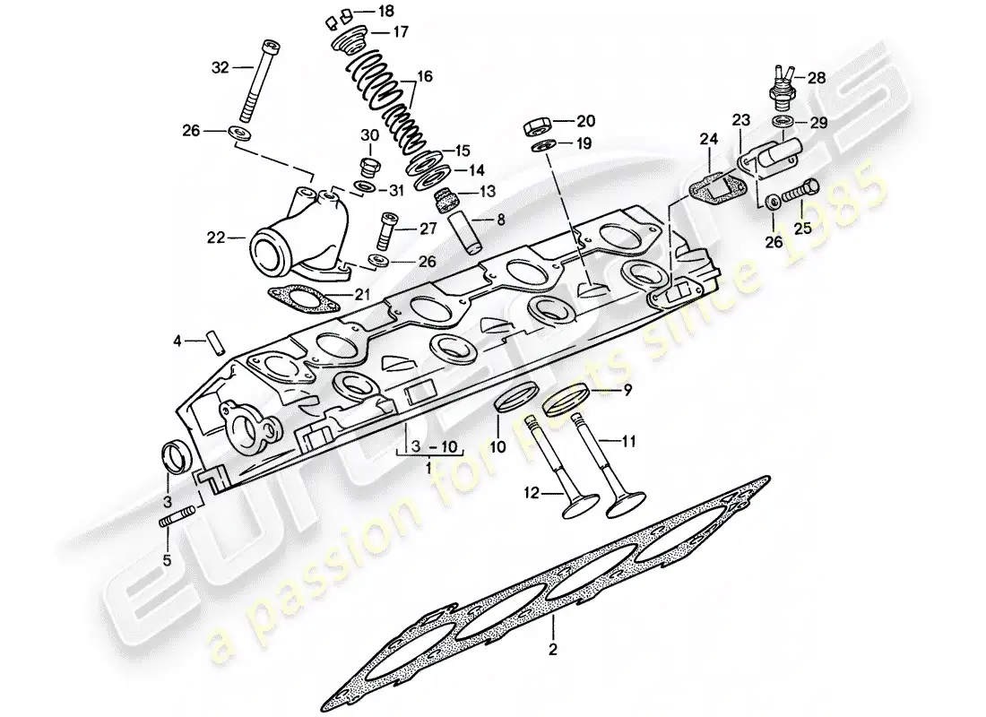 porsche 1982 (944) cylinder head - valves parts diagram