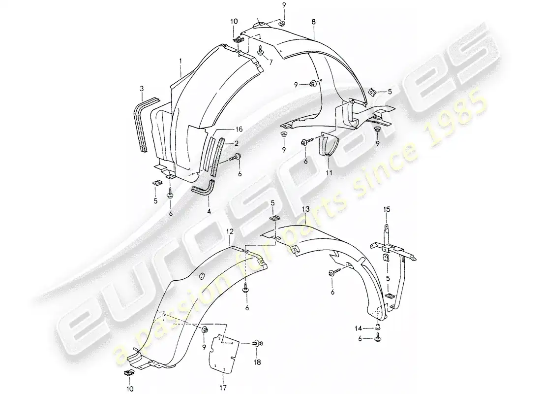 porsche 1997 (993) cover - for - wheel housing parts diagram