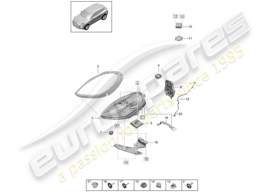 porsche 2022 (macan) led headlight basic part diagram
