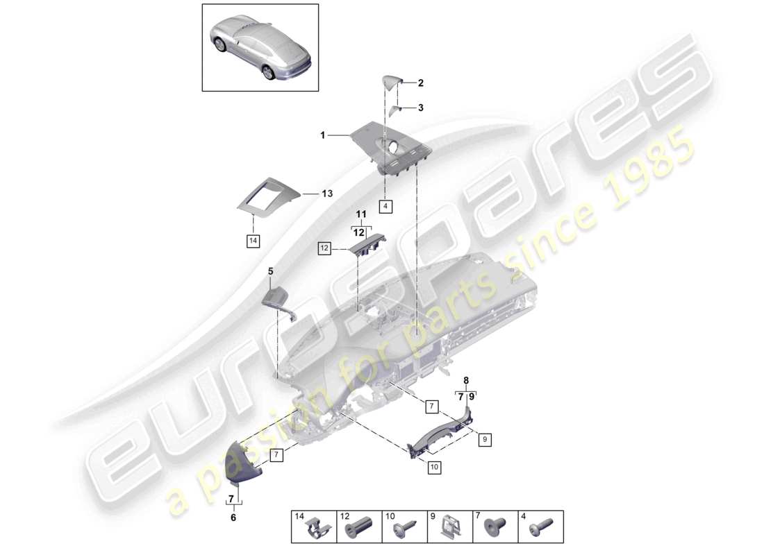 porsche 2021 (panamera 971-1) accessories upper dashboard parts diagram