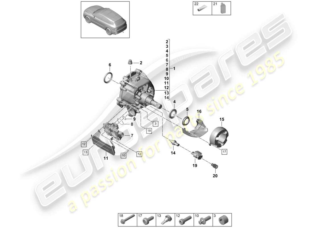 porsche 2022 (cayenne e3 9ya/9yb) transfer box ready for installation part diagram