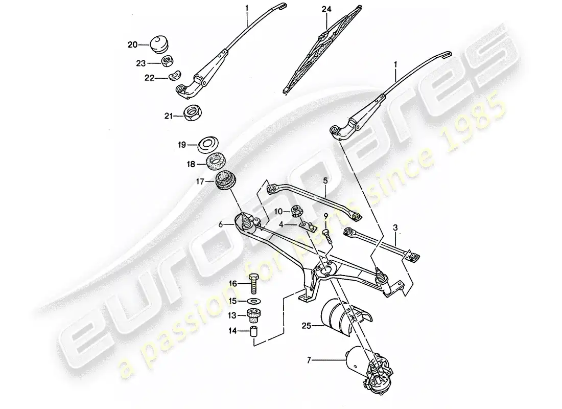porsche 1989 (944) windscreen wiper system parts diagram