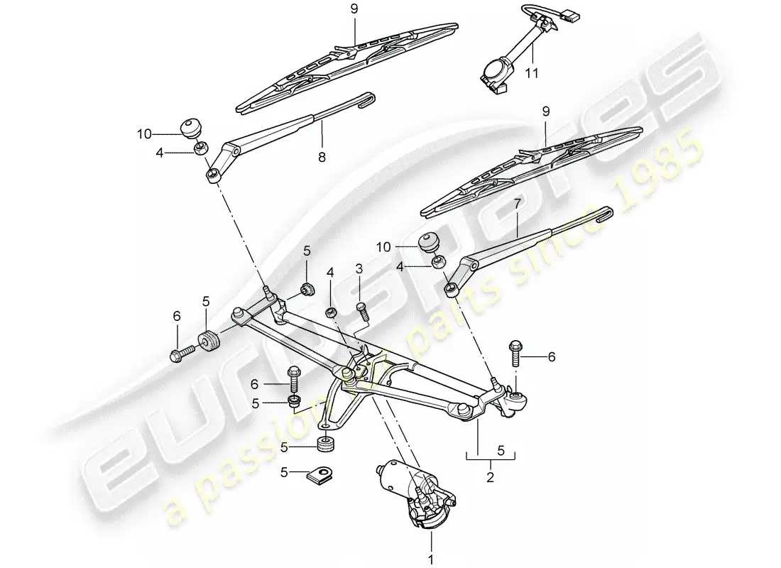 porsche 2009 997-2 turbo / gt2 windshield wiper system compl. parts diagram