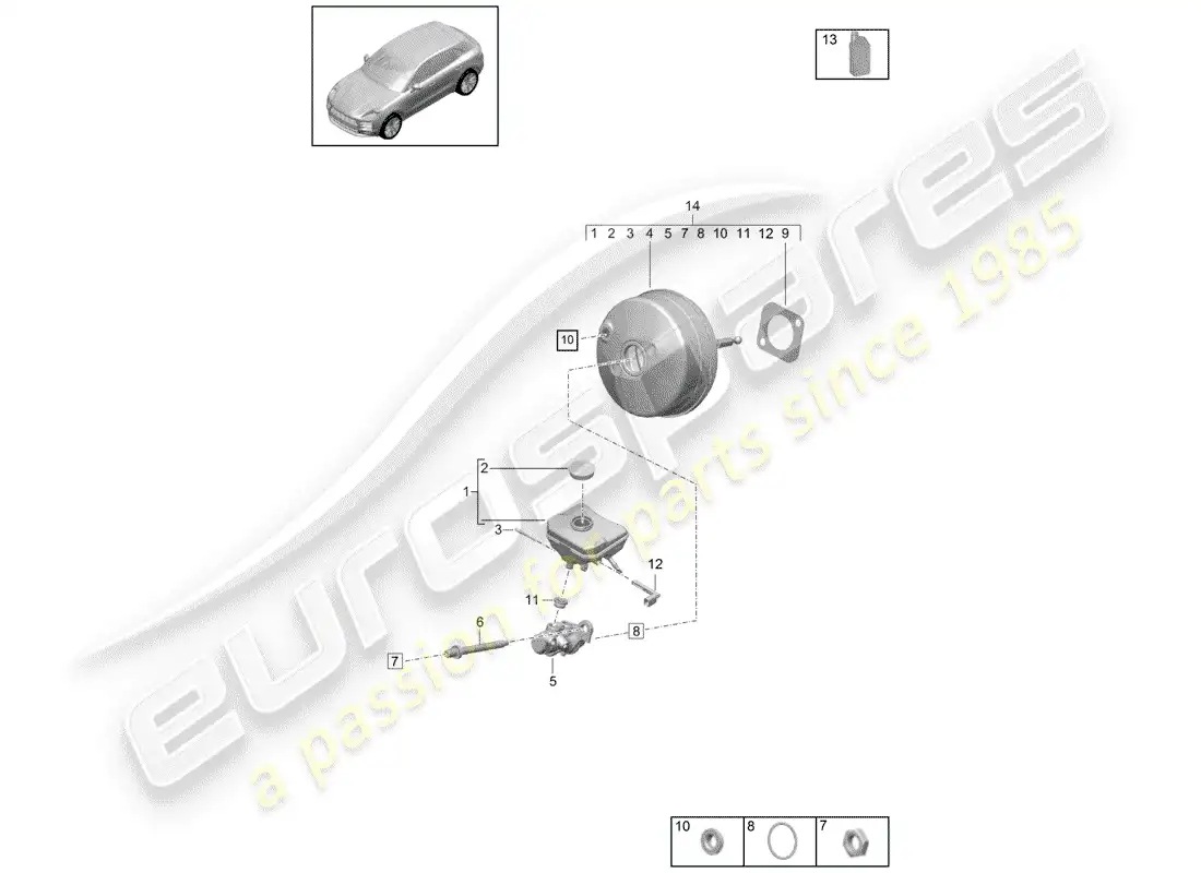 porsche 2019 (macan) brake master cylinder parts diagram
