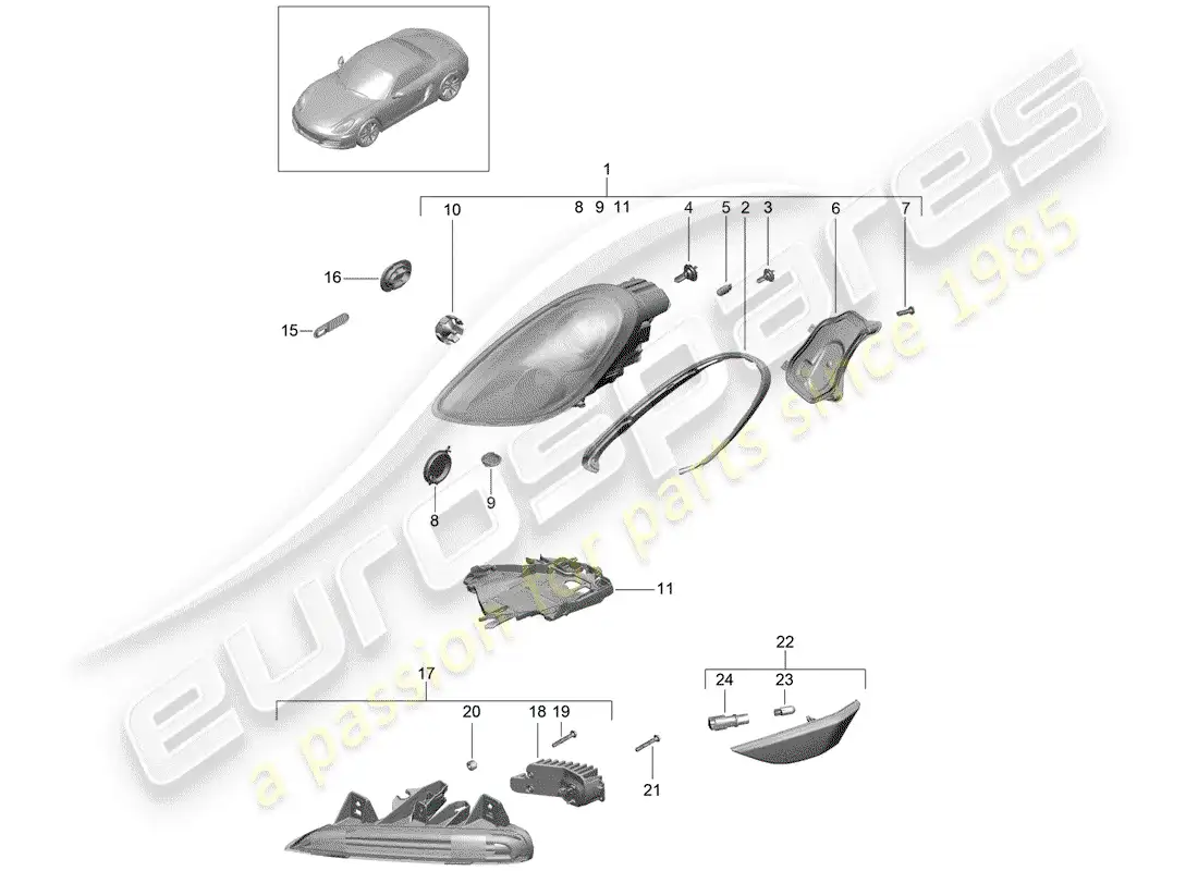 porsche 2012 (981 boxster) headlamp parts diagram