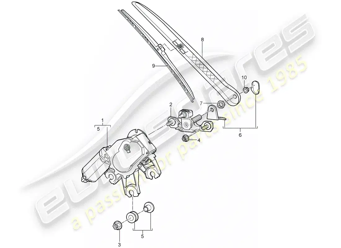 porsche 2007 (cayenne e1 9pa) rear window wiper parts diagram