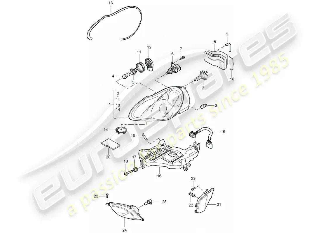 porsche 2005 (cayenne e1 9pa) headlamp part diagram