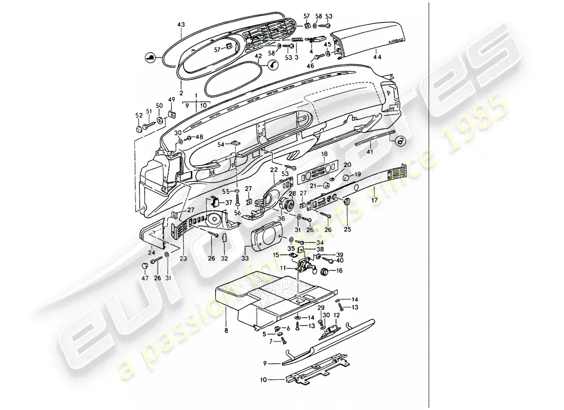 porsche 1988 (944) dash panel trim parts diagram