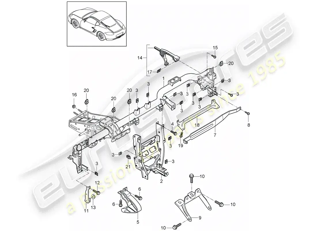 porsche 2012 (987 cayman) retaining frame parts diagram