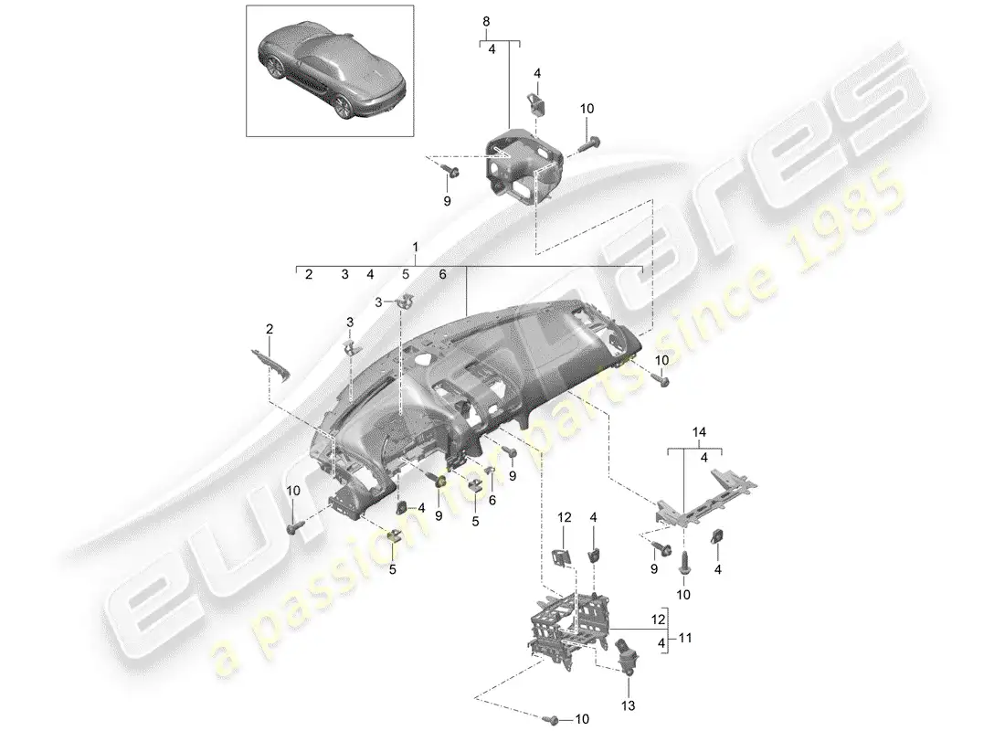 porsche 2015 (981 boxster) dash panel trim parts diagram